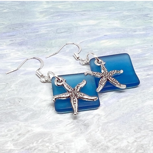 Earthlie Treasures Handmade Seaglass Starfish Dangle earrings - Picture 3 of 5